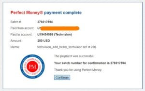 proof deposit techvision 300x189 - [SCAM] Techvision Review - HYIP: Profit 1.2% per day