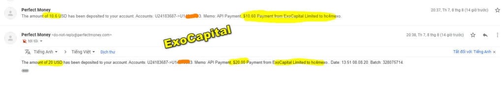 exo capital payment 1024x179 - [SCAM - STOP INVESTING] ExoCapital Review - HYIP: Profit 2.2% per day in 20 days!