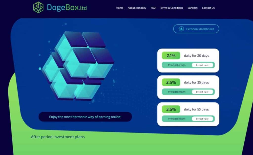 dogebox reivew 1024x626 - [SCAM - STOP INVESTING] DogeBox: Profit 2.1% daily for 20 days!