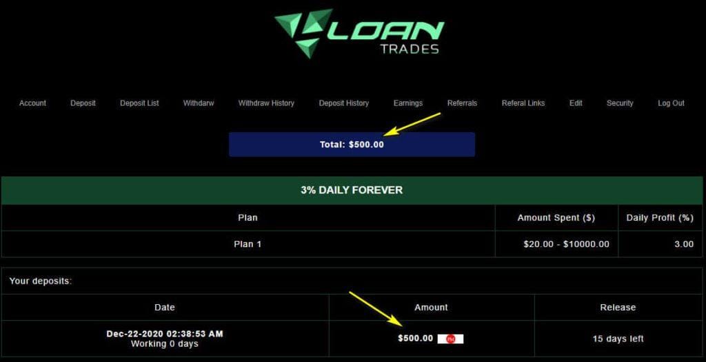 loan trades payment 1024x526 - [SCAM - STOP INVESTING] Loan-Trades: Earn 3% daily and forever!