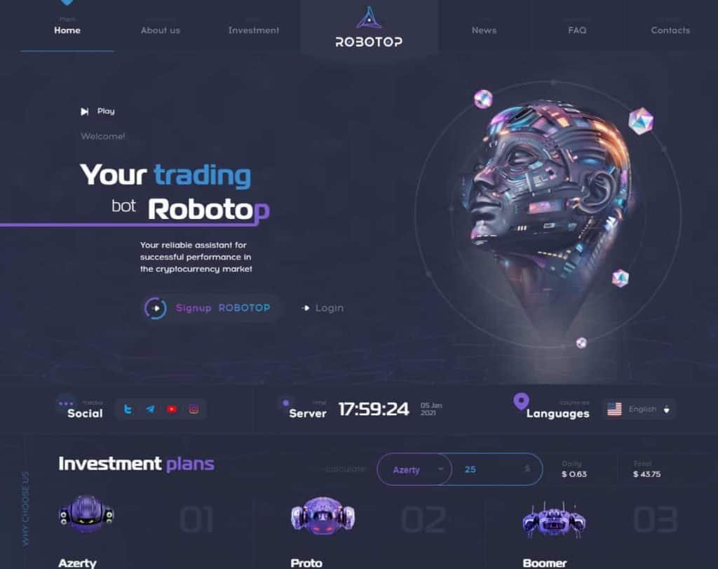 robotop review 1024x811 - [SCAM - STOP INVESTING] Robotop: Good investment platform. Earn 3% per day!