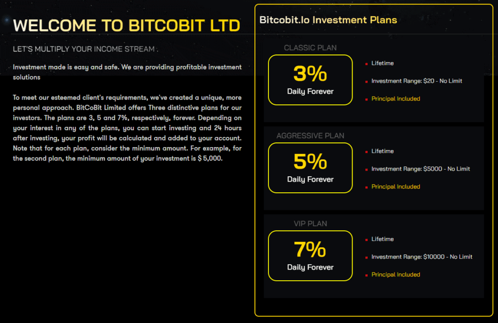 bitco bit investment plans 1024x665 - [SCAM - STOP INVESTING] BitCoBit: earn up to 7% daily. SCAM or LEGIT?