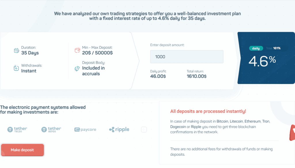 bitrone invesment plans 1024x586 - [SCAM - STOP INVESTING] Bitronex: earn 4.6% daily for 35 days. SCAM or LEGIT?