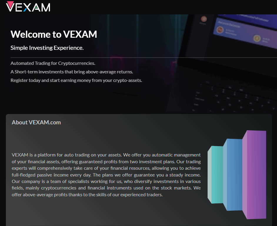 vexam - [SCAM - STOP INVESTING] VEXAM: profit 4% daily for 30 days - Cancel deposit at any time. SCAM or LEGIT?